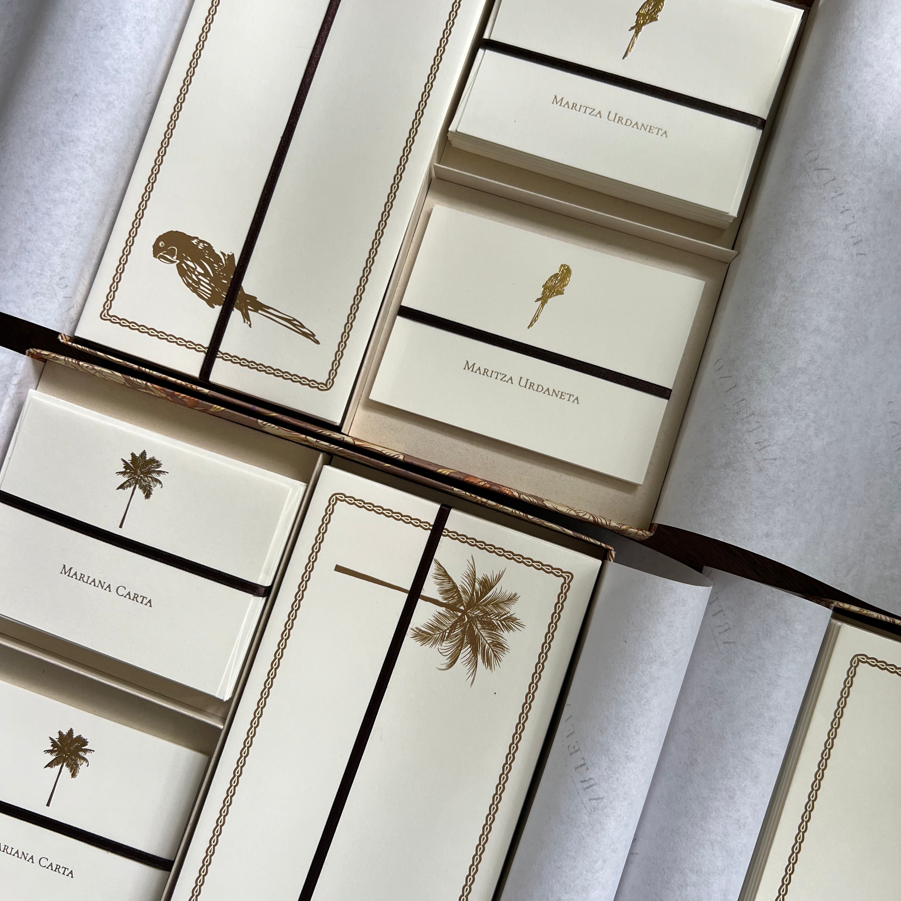 Caja grande de tarjetas y sobres - Palma verde