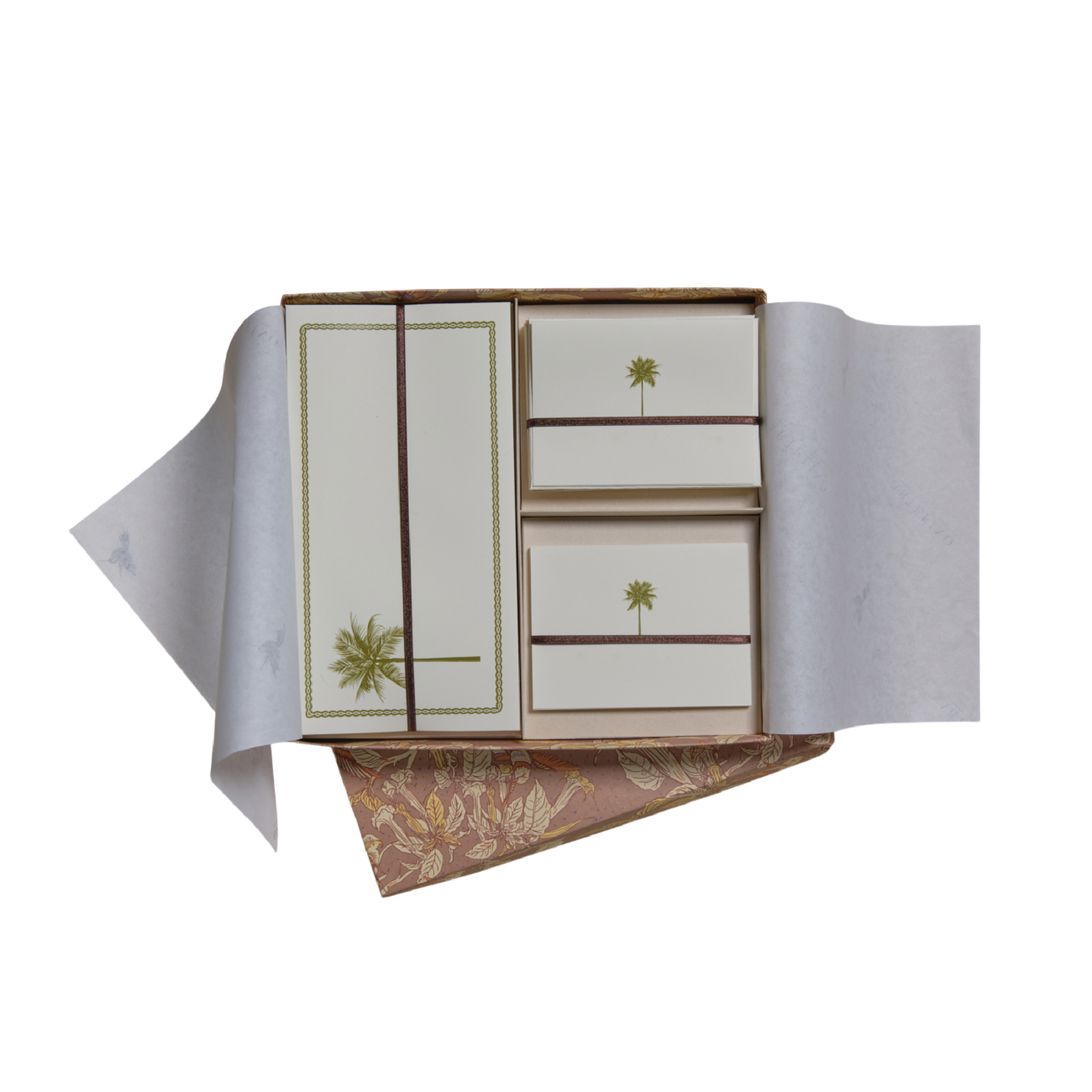 Caja grande de tarjetas y sobres - Palma verde
